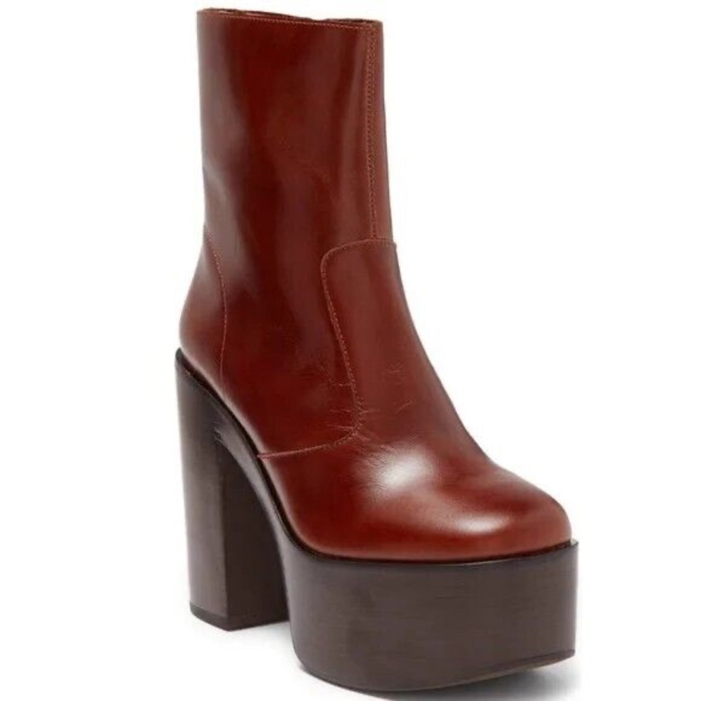 Jeffrey Campbell Nelsons Platform Heeled Ankle Boots Leather Brown Sz 6.5